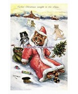 rp10472a - Louis Wain Cat - Father Christmas caught in the snow - print 6x4 - $52.43 MXN