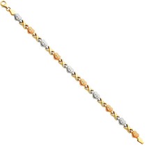14K Tri Color Gold Diamond Cut Stampato Heart Bracelet - £288.55 GBP