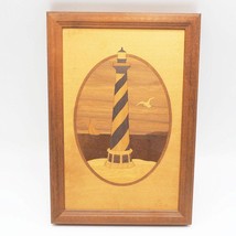 Marquetry Art Lighthouse Seashore Wood Art Jeff Nelson Hudson River Inla... - $62.44