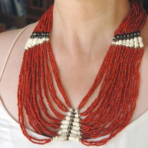 Red multistrand necklace, Tribal multistrand necklace (852) - £17.53 GBP