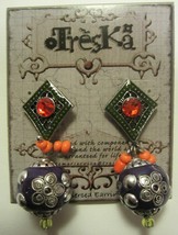 TRESKA Pierced Post Dangle Earrings New on Card Purple Orange Silver Retired - £15.94 GBP