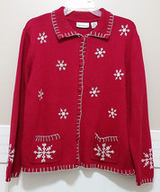 CROFT &amp; BARROW Snowflake Sweater Ladies Medium Red White Embroidered Car... - £13.49 GBP