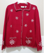 CROFT &amp; BARROW Snowflake Sweater Ladies Medium Red White Embroidered Car... - £13.32 GBP