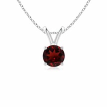 ANGARA 0.6Ct V-Bale Round Garnet Solitaire Pendant in Sterling Silver (AAA, 5mm) - $133.80