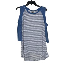 Umgee Cold Shoulder T-Shirt Size Small Blue White Striped Cotton Blend Womens - £18.67 GBP