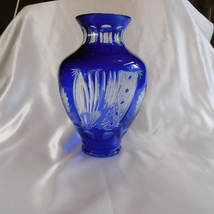Large Blue Cut to Clear Vase # 22598 - $68.95
