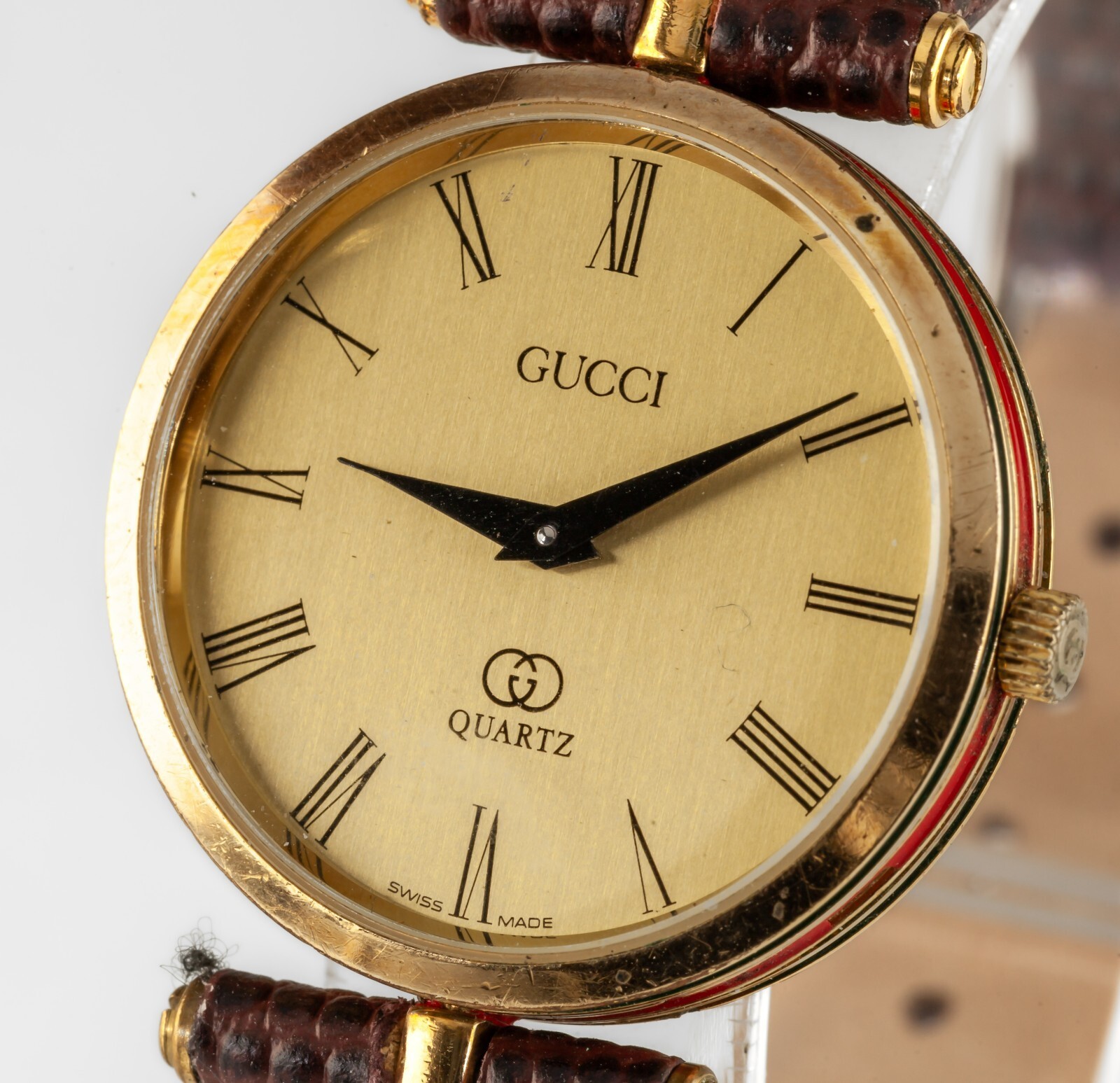 Gucci Vintage Men’s Gold-Plated Quartz Stack Watch w/ Leather Band Item image 3