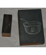 Wooden Printing Stamp Block Hand Corn &amp; Mixing Bowl - £22.48 GBP