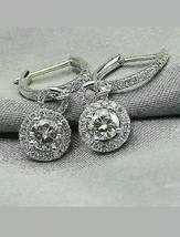 2.50Ct Simulated Diamond Halo Drop/Dangle Earrings 14k White Gold plated - £104.55 GBP