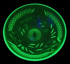 Vaseline Glass Bowl Vintage Cut Glass Floral Antique Uranium Green Early &amp; Nice! - £50.06 GBP