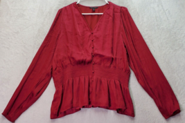 Banana Republic Blouse Top Women Tall XL Maroon Ruched Lined V Neck Button Front - £14.92 GBP