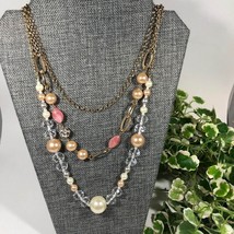 Mixed Beads Faux Pearl Clear Faceted Pink Champagne Gold Tone Necklace 1... - $11.75