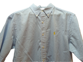 Ralph Lauren seersucker blue white striped men L short sleeve button fro... - $16.82