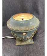 Stoneware LAMP Blue And Cream UPLIGHT 5” Tall 5 1/4” Diameter - £12.45 GBP