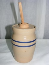 Vintage Hand Turned Pottery Honey Pot Blue Stripes - $836.57 MXN
