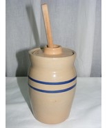 Vintage Hand Turned Pottery Honey Pot Blue Stripes - $833.53 MXN