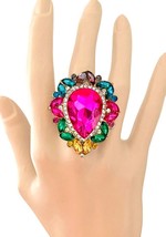 Multicolor Teardrop Crystal Adjustable Statement Cocktail Casual Chic Party Ring - £12.81 GBP