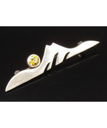 DESIGNER 925 Silver - Vintage Modernist Cubic Zirconia Brooch Pin - BP10071 - $66.64 CAD