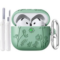 Cactus Green 3D Floral Embossed Silicone Airpods 4 Protective Case - £27.51 GBP