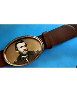 Gen. ULYSSES S. GRANT CIVIL WAR Epoxy Photo Buckle &amp; Brown Bonded Leathe... - $24.70