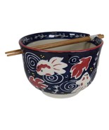 Feng Shui Zen Garden Pond Water Ripples Goldfish Ramen Soup Bowl With Ch... - $33.28 CAD