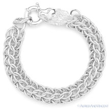Solid Italy 925 Sterling Silver Lion Charm Ring-Mesh Link Italian Chain Bracelet - £215.72 GBP