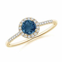 ANGARA Round London Blue Topaz Halo Ring with Diamond Accents in 14K Gold - £583.01 GBP