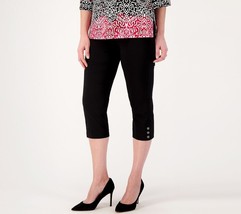 Susan Graver Regular Ultra Stretch Capri Pants w/ Button Detail Black, Reg 10 - £22.16 GBP