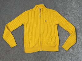 Ralph Lauren Sport Sweater Jacket Women XL Yellow Full Zip Cable Knit y2... - $49.49