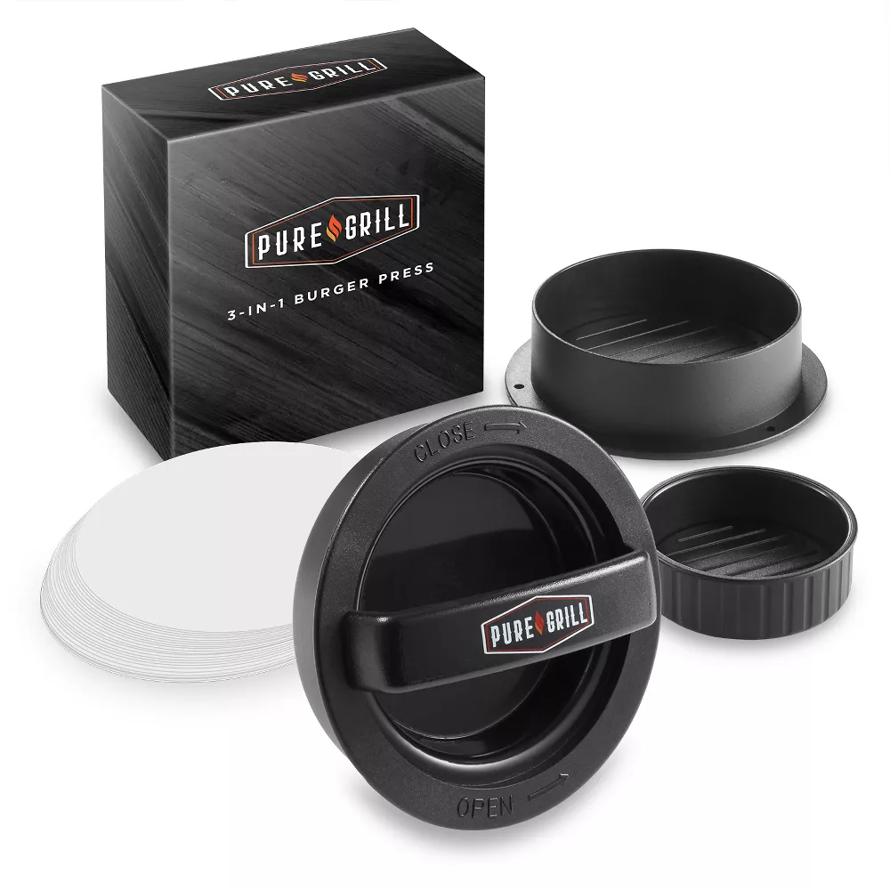 Pure Grill 3-in-1 Burger Press with 100 Wax Papers for Grilling Stuffed ... - $31.44 CAD