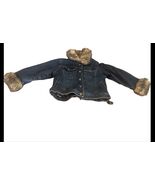 Toddler Girl Jean Jacket 4 T Lepoed Print Lining Faux Fur Collar &amp; Sleeves - $7.09