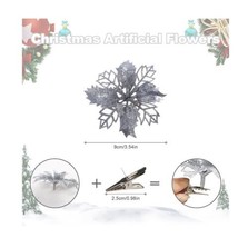 Christmas Glitter Artificial Poinsettia Flowers Decoration, Set of 16 - New - £6.24 GBP