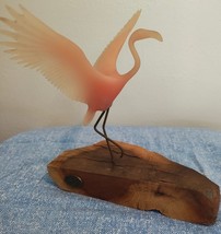John Perry Flamingo Bird Sculpture Burl Wood Open Wings Vintage figure - $546.75 MXN