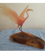 John Perry Flamingo Bird Sculpture Burl Wood Open Wings Vintage figure - $41.03 CAD