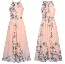 Women&#39;s holiday chiffon maxi dress printed big swing beach halter dress ... - £20.83 GBP
