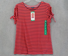 Nautica Women 100% Cotton Shirt Sz Xl Melonberry Stripes Red Navy Tie Sleeve Nwt - £10.38 GBP