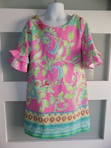 Pappagallo Ruffle Sleeves Pink/Green Dress Size S Girl&#39;s - £17.75 GBP