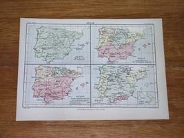 1886 Original Antique Historical Map Of Spain Portugal Hispania Antique - $22.93