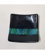 5&quot; Trinket Tray Dichroic Strip Plate Black Blue Art Glass Square Candleh... - £16.51 GBP