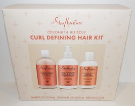 New In Box Shea Moisture Coconut &amp; Hibiscus 3-PIECE Curl Defining Hair Kit - £23.72 GBP