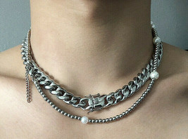 Chain Choker Cuban Link Necklace Silver Jewelry Hip-Hop High Fashion Str... - $44.99