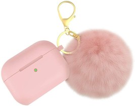 Compatible With Airpods Pro Case, Soft Silicone Case with Cute Pom Pom Keychain, - £7.04 GBP