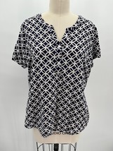 Van Heusen Geometric Print Popover Shirt Sz L Blue White Short Sleeve Top - £16.91 GBP