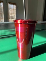 2014 Starbucks Stainless Steel 16oz Cold Cup Tumbler Red with Pink Strip... - $9.89