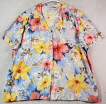 Cathy Daniels Blouse Top Womens XL Multi Floral Cotton Short Sleeve Button Down - £12.10 GBP