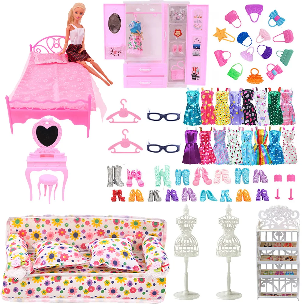 House accessories barbiees clothes jewelry shoe mirror bed table chair toys for girl 11 thumb200