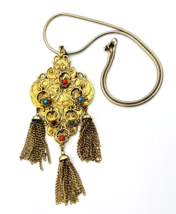 Vintage Arthur Pepper Signed ART Ornate Gold Tone Tassel Necklace - £41.89 GBP