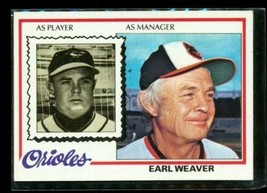 Vintage 1978 TOPPS Baseball Trading Card #211 EARL WEAVER Orioles Manager - £7.58 GBP