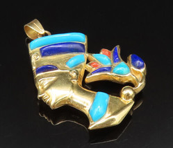 18K GOLD - Vintage Turquoise Lapis Lazuli Egyptian Nefertiti Pendant - GP471 - £693.01 GBP