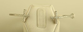 Vtg Sterling Silver 925 Open Cross Clear CZ Pave Cuff Bangle Bracelet Signed PAJ - £97.34 GBP